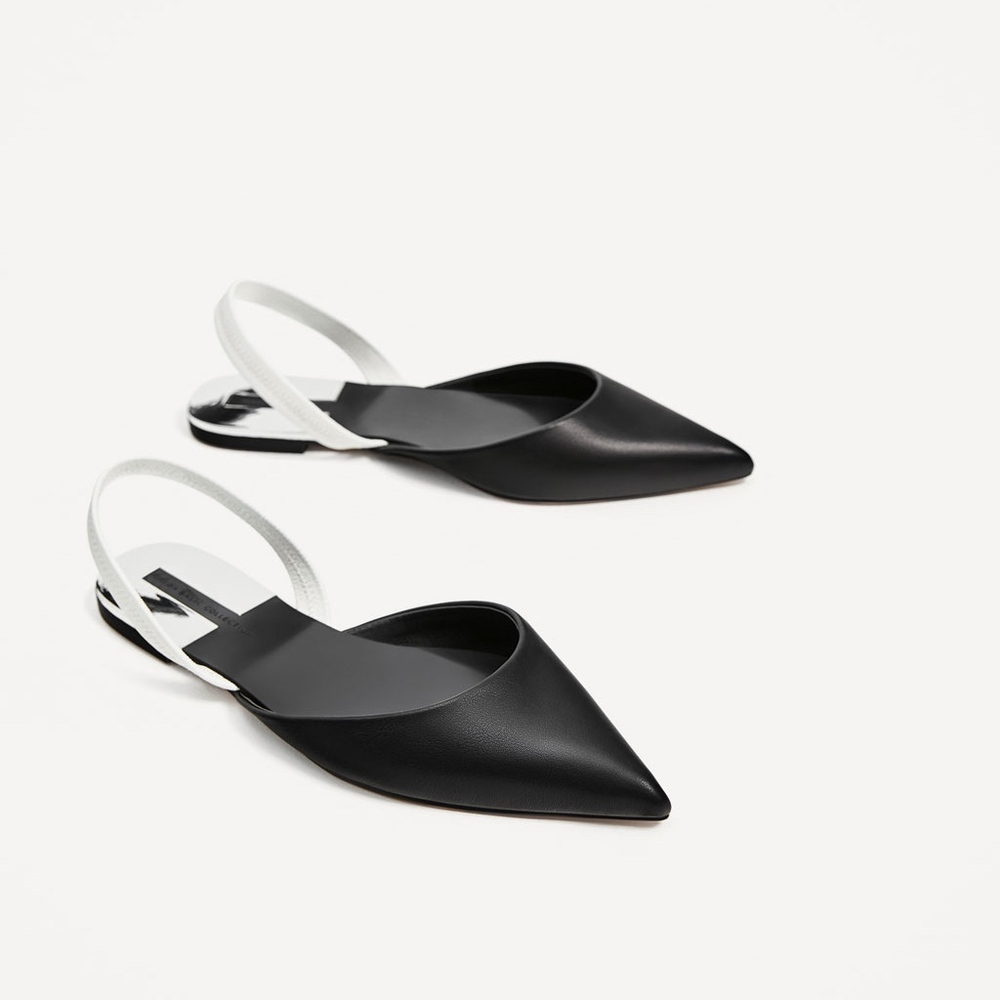NWT Zara Colorblock Flat Slingback Flats Shoes - Picture 1 of 5